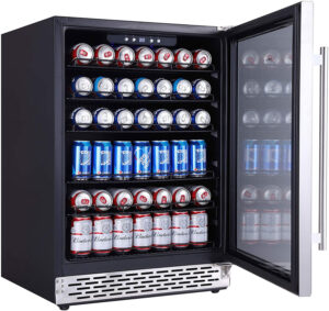 Phiestina 24 Inch Beverage Cooler Refrigerator - 175 Can Built-in or Free Standing Beverage Fridge with Glass Door for Soda Beer or Wine - Drink Fridge For Home Bar or Office