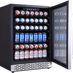 Phiestina 24 Inch Beverage Cooler Refrigerator – 175 Can Built-in or Free Standing Beverage Fridge with Glass Door for Soda Beer or Wine – Drink Fridge For Home Bar or Office
