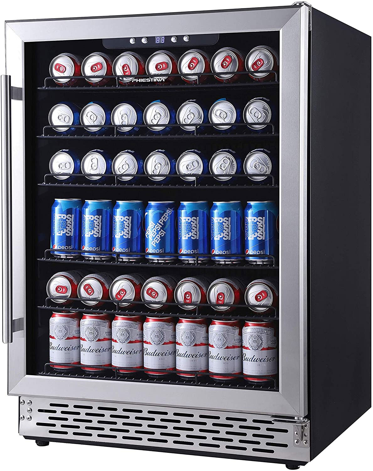 Phiestina 24 Inch Beverage Cooler Refrigerator - 175 Can Built-in or Free Standing Beverage Fridge with Glass Door for Soda Beer or Wine - Drink Fridge For Home Bar or Office - Image 2