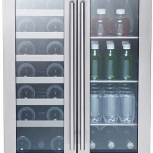 Zephyr PRWB24C32BG Presrv Dual Zone Wine & Beverage Cooler with Glass French Door. 24 Inch 5.2 Cubic Feet. Refrigerator for Under Counter, Wine Fridge, Beer Fridge, Compact Bar Fridge, Full-Size Beverage Center