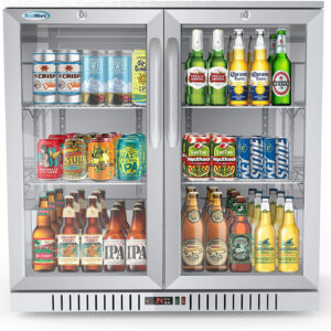 KoolMore 2 Door Stainless Steel Back Bar Cooler Counter Height Glass Door Refrigerator with LED Lighting – 7.4 cu.ft (BC-2DSW-SS), Double Door