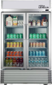 Premium Levella Double Door Soda, Beer, Wine, Water and Beverage Merchandiser Display Refrigerator Upright Glass Doors Commercial Fridge 21 cu ft Freestanding LED Light Holds 684 Cans for Home, Store, Gym or Office with 8 Adjustable Removable Shelves (21)
