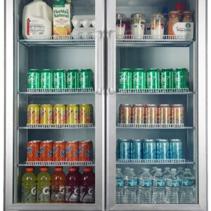Premium Levella Double Door Soda, Beer, Wine, Water and Beverage Merchandiser Display Refrigerator Upright Glass Doors Commercial Fridge 21 cu ft Freestanding LED Light Holds 684 Cans for Home, Store, Gym or Office with 8 Adjustable Removable Shelves (21)